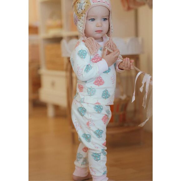 NWT WILD WAWA Holiday Pajamas, Pink Christmas Tree, Pima Cotton 3/4T - Picture 2 of 3